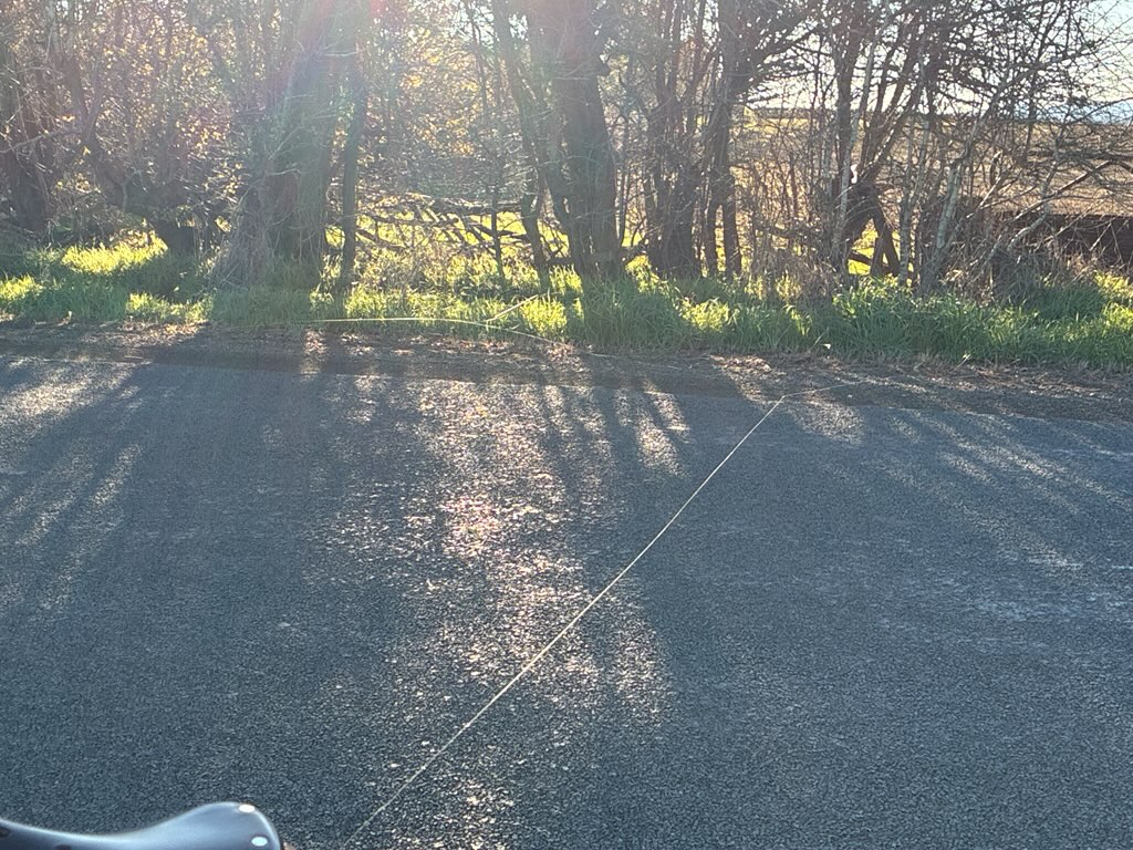 A thick multi thread line across the road
